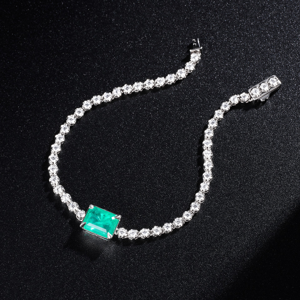925 Sterling Silver Diamond Tennis Emerald Gemstone Bracelet